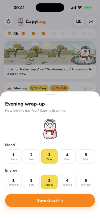 Evening wrap-up sheet